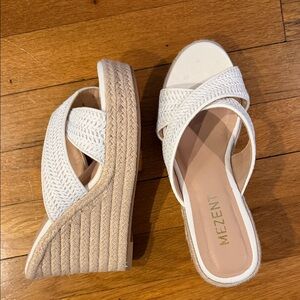 Mezent White Braided Espadrille Wedge Sandals